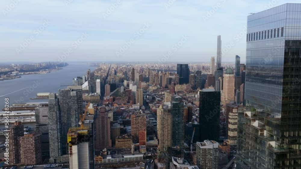 Aerial view overlooking the cityscape of Hell´s Kitchen, golden hour in New York, USA Aerial view overlooking the cityscape of Hell´s Kitchen, golden hour in New York, USA