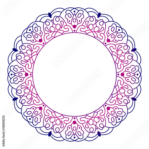 Circle frame in form of mandala. Pattern for Henna Mehndi or tattoo decoration. Decorative ornament in ethnic oriental style, vector illustration.