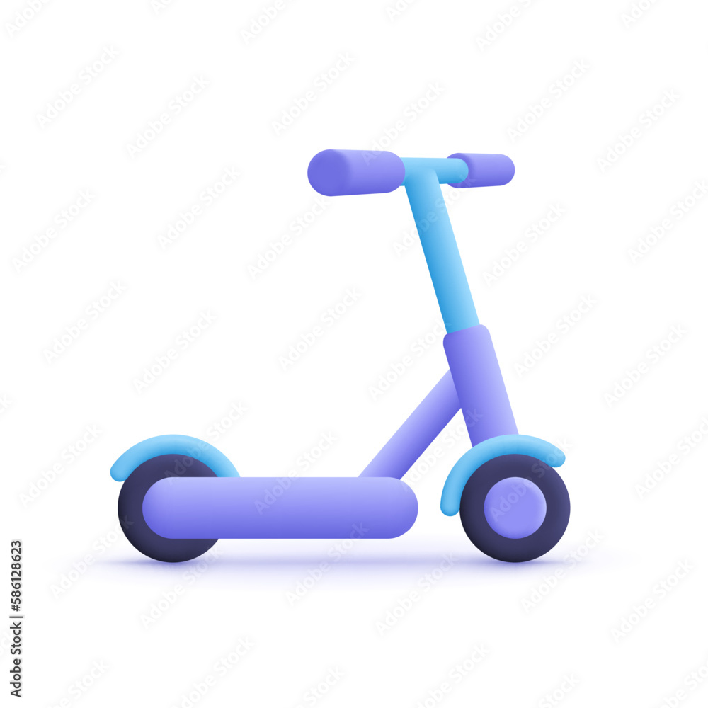 Electric kick scooter. 3d vector icon. Cartoon minimal style. Electric kick scooter. 3d vector icon. Cartoon minimal style.