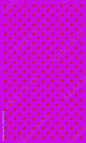 Illustration of Red Bunny Pattern on Purple Background