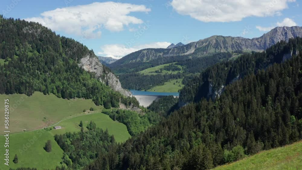 Switzerland aerial view of swiss dam Ongrin in the mountain alps Switzerland aerial view of swiss dam Ongrin in the mountain alps