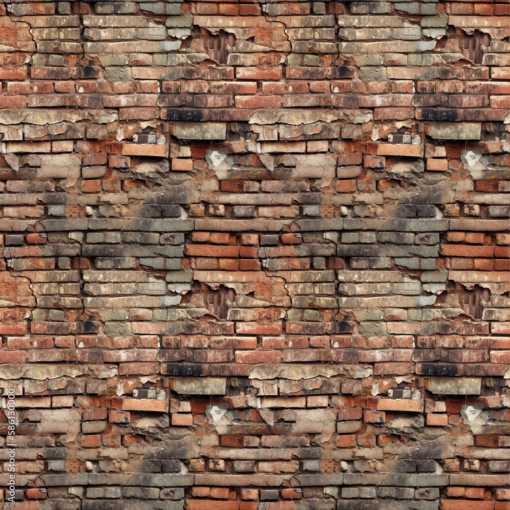 Seamless pattern of an old brick wall with cracks. Bricks background