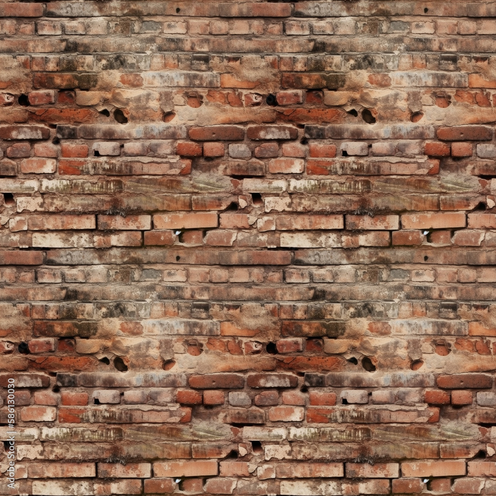 Seamless pattern of an old brick wall with cracks. Bricks background. Perfect for wallpaper, web backgrounds. Good quality for repeating design. Generative AI. Edited in photoshop. Seamless pattern of an old brick wall with cracks. Bricks background. Perfect for wallpaper, web backgrounds. Good quality for repeating design. Generative AI. Edited in photoshop.