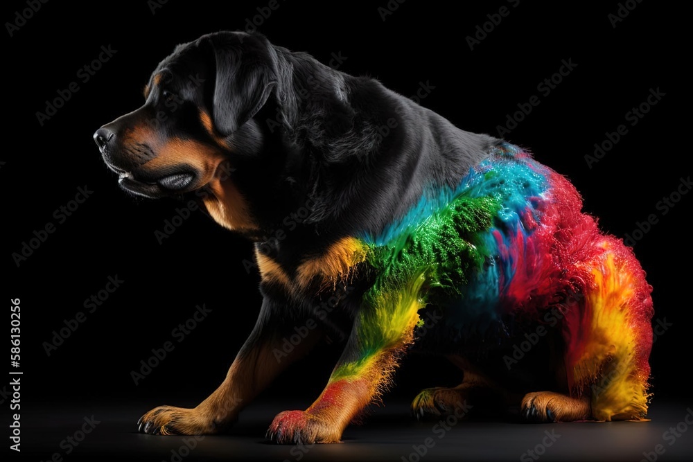 Furry Rottweiler with Fresh Rainbow Body Painting - Sitting in Front of ...