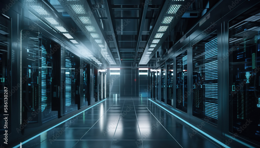 Server room data center. Internet and technology concept. Generative AI Server room data center. Internet and technology concept. Generative AI