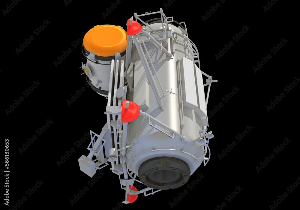 Service Module of ISS International Space Station 3D rendering on black background
