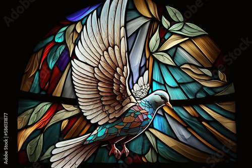 Stained glass holy spirit dove  pentecost  Generative AI