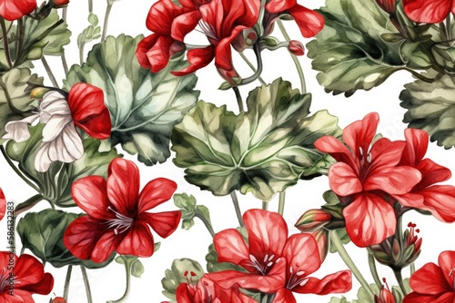 Illustration of red flowers painted in watercolor on a white background created with Generative AI technology