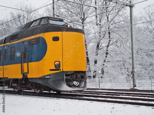Dutch train in snowy conditions