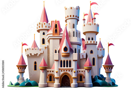 Fototapete 3d illustration fairy tale castle building, isolated on white and transparent ba