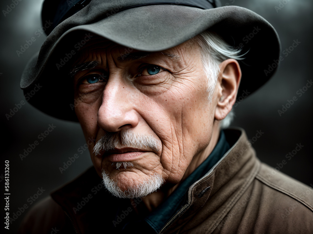 Dramatic portrait of an elderly man on a dark abstract background. Generative AI. Dramatic portrait of an elderly man on a dark abstract background. Generative AI.