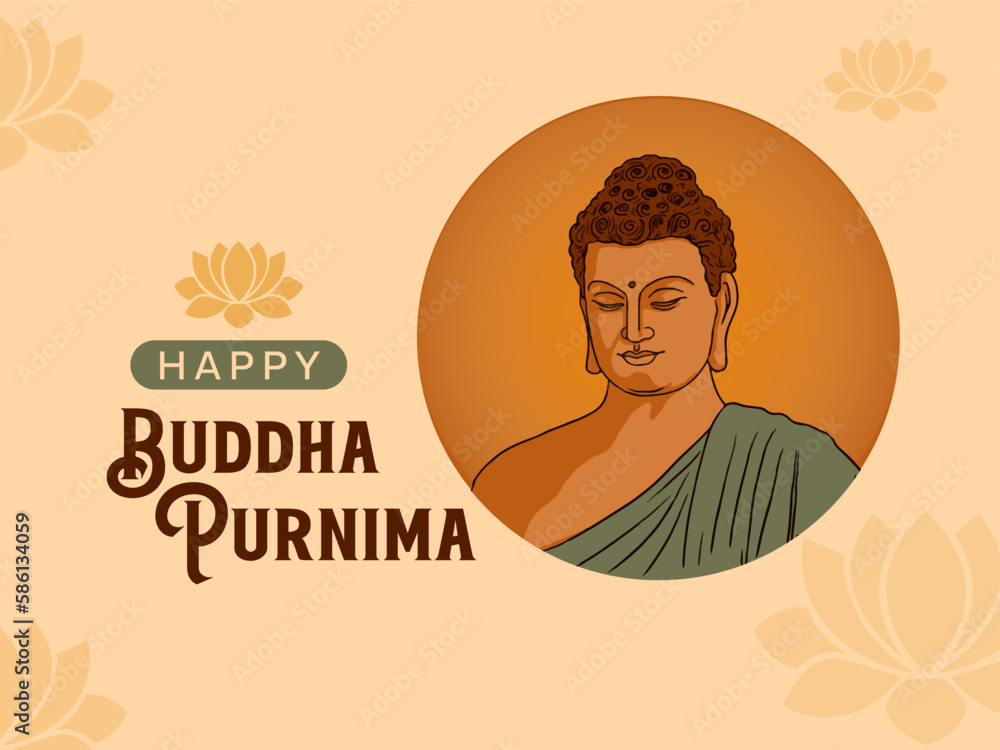 Happy Buddha Purnima text with Buddha editable vector illustration with background Can be used for posters, banners, greetings, and print design