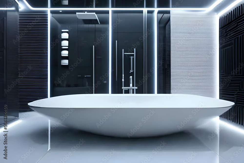 Generative AI image of a futuristic bathroom concept giving emphasis on ...