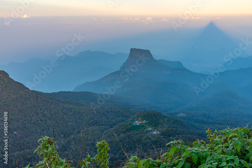 Sunrise view over the alternative path to Adam's peak, Sri Lanka photo