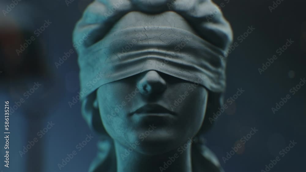 Cinematic and Atmospheric Zoom in Shot of Lady Justice Sculpture Face