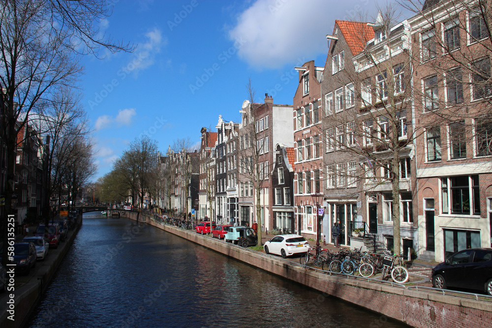 canal and old houses at brouwersgracht in amsterdam in netherlands