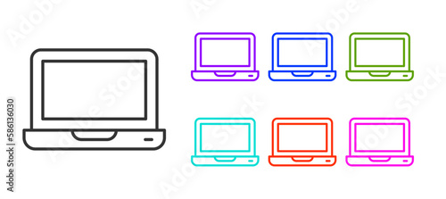 Black line Laptop icon isolated on white background. Computer notebook with empty screen sign. Set icons colorful. Vector