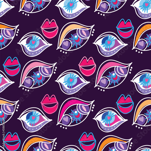 Hand drawn seamless pattern with esoteric eye , All-seeing eye Magic, occult symbol, sacred art Template design fabric, textile Vector Modern mysthic graphic background illustration