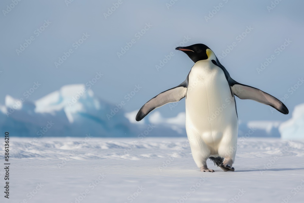 Fototapeta premium penguin on snow, generative AI