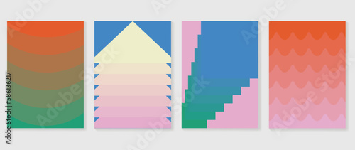 Retro geometric shapes wall art background. Set of contemporary art wall decoration with gradient. Geometric posters in trendy illustrated design for cover, banner, print, interior.