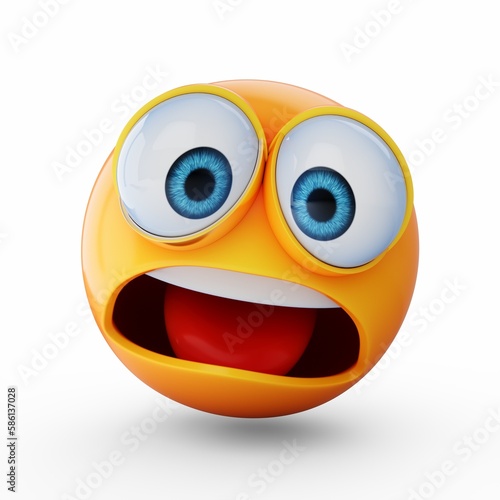 3D Rendering surprised emoji isolated on white background