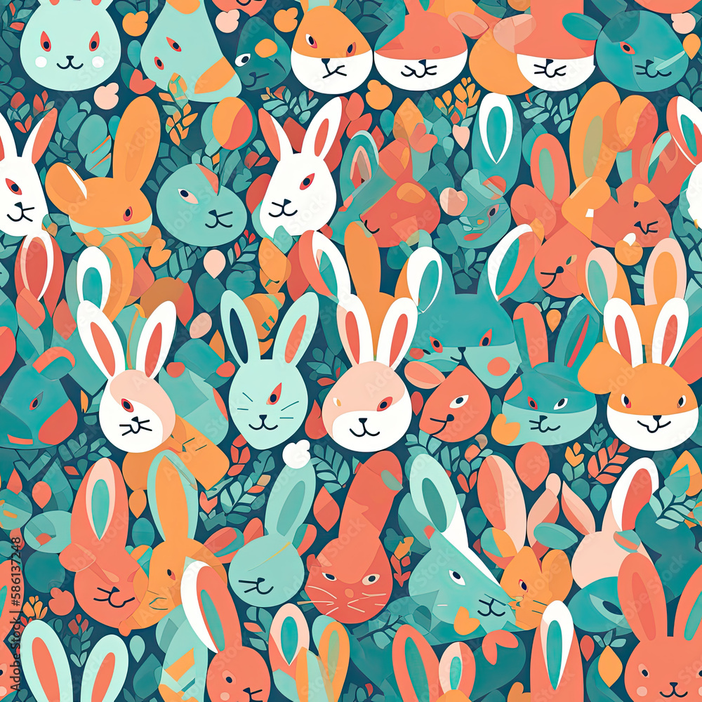 Easter bunny ears in a seamless pattern. AI generated. Easter bunny ears in a seamless pattern. AI generated.