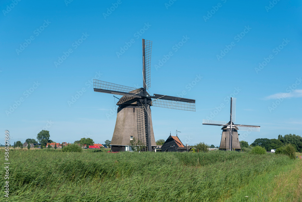 Windmühlen Strijkmolen in Oterleek. Provinz Nordholland in den Niederlanden