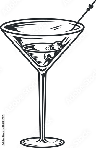 Cocktail martini glass with olives monochrome alcohol bar party menu