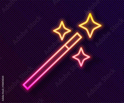 Glowing neon line Photo retouching icon isolated on black background. Photographer, photography, retouch icon. Vector