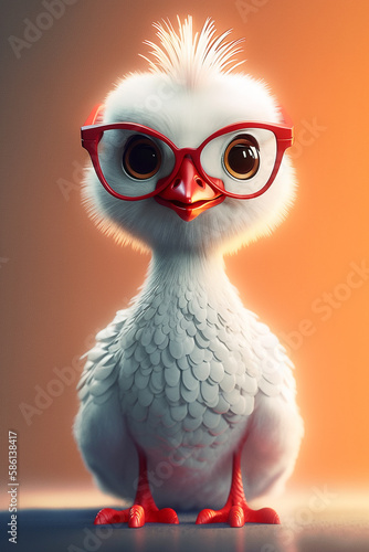 Adorable Anthropomorphic Crane With Heart Patch And Glasses Smiling Happily Generative Ai Digital Illustration Part#280323