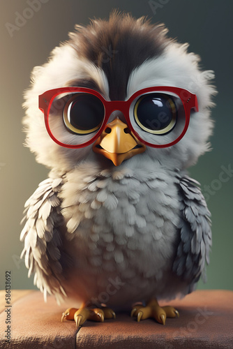 Adorable Anthropomorphic Eagle With Heart Patch And Glasses Smiling Happily Generative Ai Digital Illustration Part 280323 © Cool Patterns