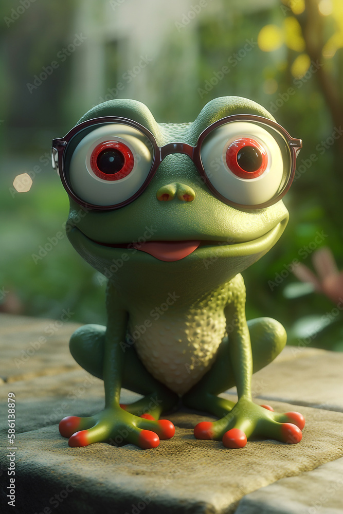 Adorable Anthropomorphic Frog With Heart Patch And Glasses Smiling Happily Generative Ai Digital Illustration Part#280323