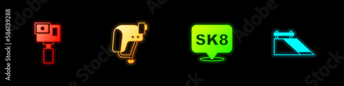 Set Action camera, Skateboard helmet, and park icon. Vector