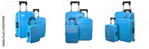 trolley bag on transparent background, left, front and right view (3d render)