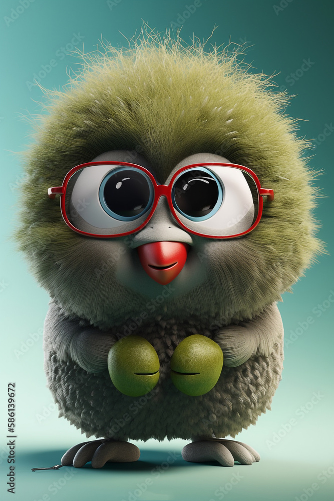 Adorable Anthropomorphic Kiwi With Heart Patch And Glasses Smiling Happily Generative Ai Digital Illustration Part#280323