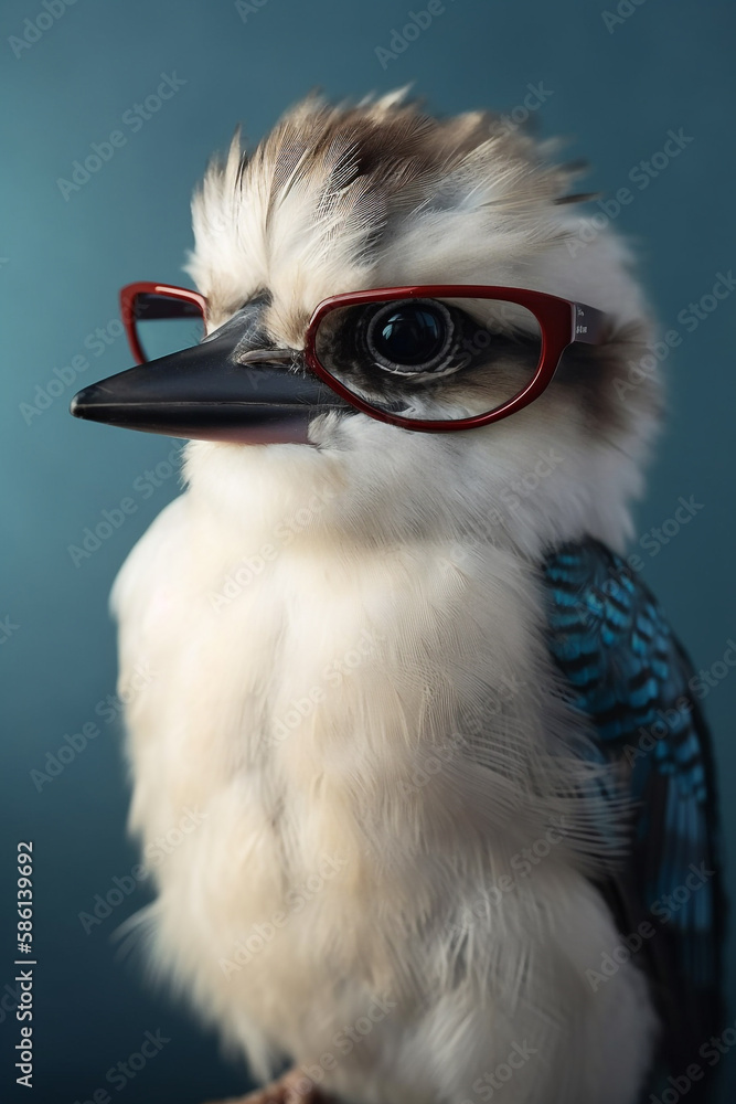 Adorable Anthropomorphic Kookaburra With Heart Patch And Glasses Smiling Happily Generative Ai Digital Illustration Part#280323