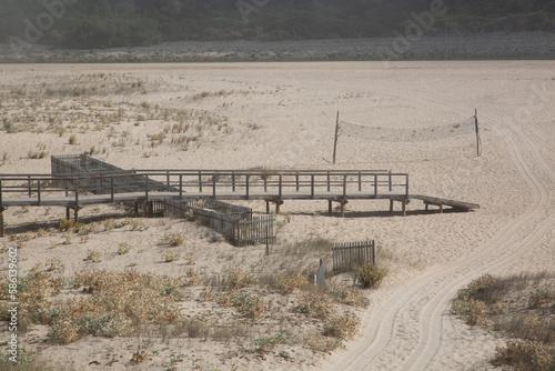 Walkway and Volleyball Net, Odeceixe Beach; Algarve; Portugal