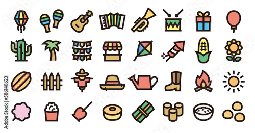 Festa Junina Icon Set (Bold outline color version)