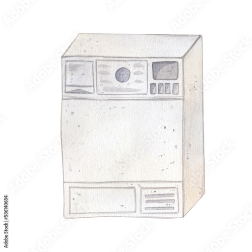 Watercolor illustration of a dryer for wet laundry, isolate on a white background. washing, cleanliness, order, cleaning. Suitable for packaging, postcards, business cards, logos and other things.