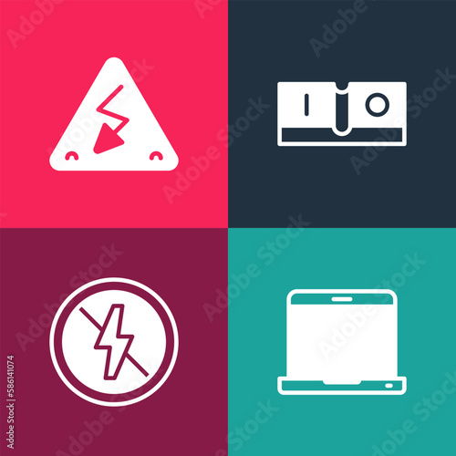 Set pop art Laptop, No lightning, Electric switch and High voltage icon. Vector © Kostiantyn