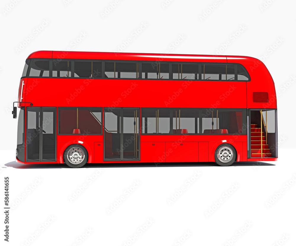 Double Decker City Bus 3D rendering on white background