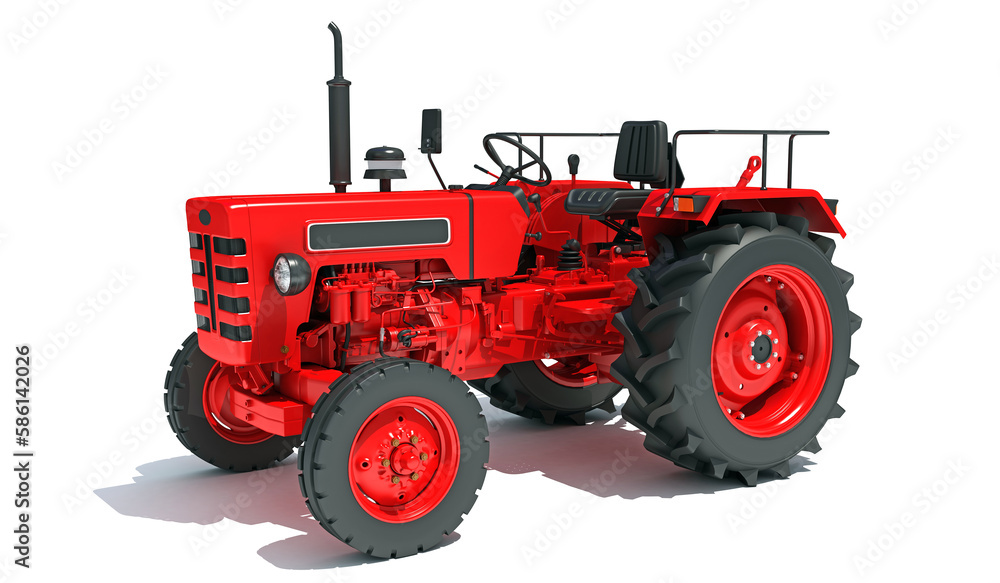 Farm Tractor 3D rendering on white background Farm Tractor 3D rendering on white background