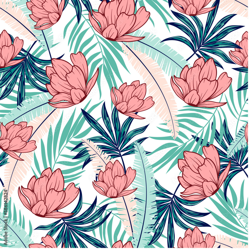 Abstract seamless tropical pattern with bright plants and flowers on a white background. Summer colorful hawaiian.
Seamless exotic pattern with tropical plants. Exotic jungle wallpaper. Abstract seamless tropical pattern with bright plants and flowers on a white background. Summer colorful hawaiian.
Seamless exotic pattern with tropical plants. Exotic jungle wallpaper.