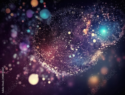 Dark blue and glow particle abstract background Blurry bokeh background with sparkles  particles and glitter created with Generative AI technology