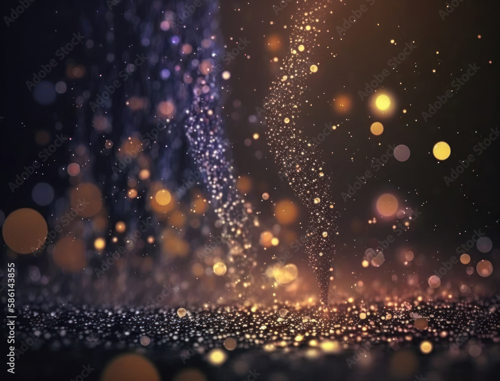 Obraz premium Dark blue and glow particle abstract background Blurry bokeh background with sparkles, particles and glitter created with Generative AI technology
