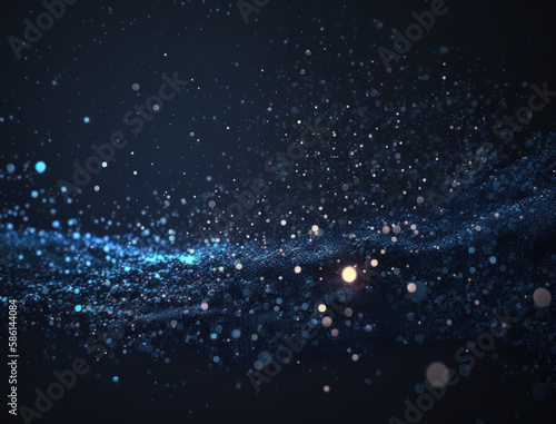 Dark blue and glow particle abstract background Blurry bokeh background with sparkles, particles and glitter created with Generative AI technology