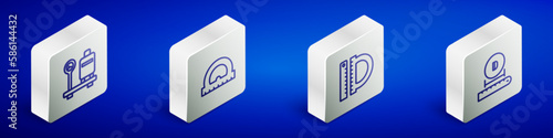 Set Isometric line Scale with suitcase, Protractor, and ruler and Diameter icon. Vector