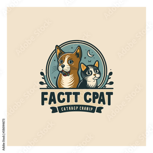 pet company logo, cat and dog cartoon vector, flat design