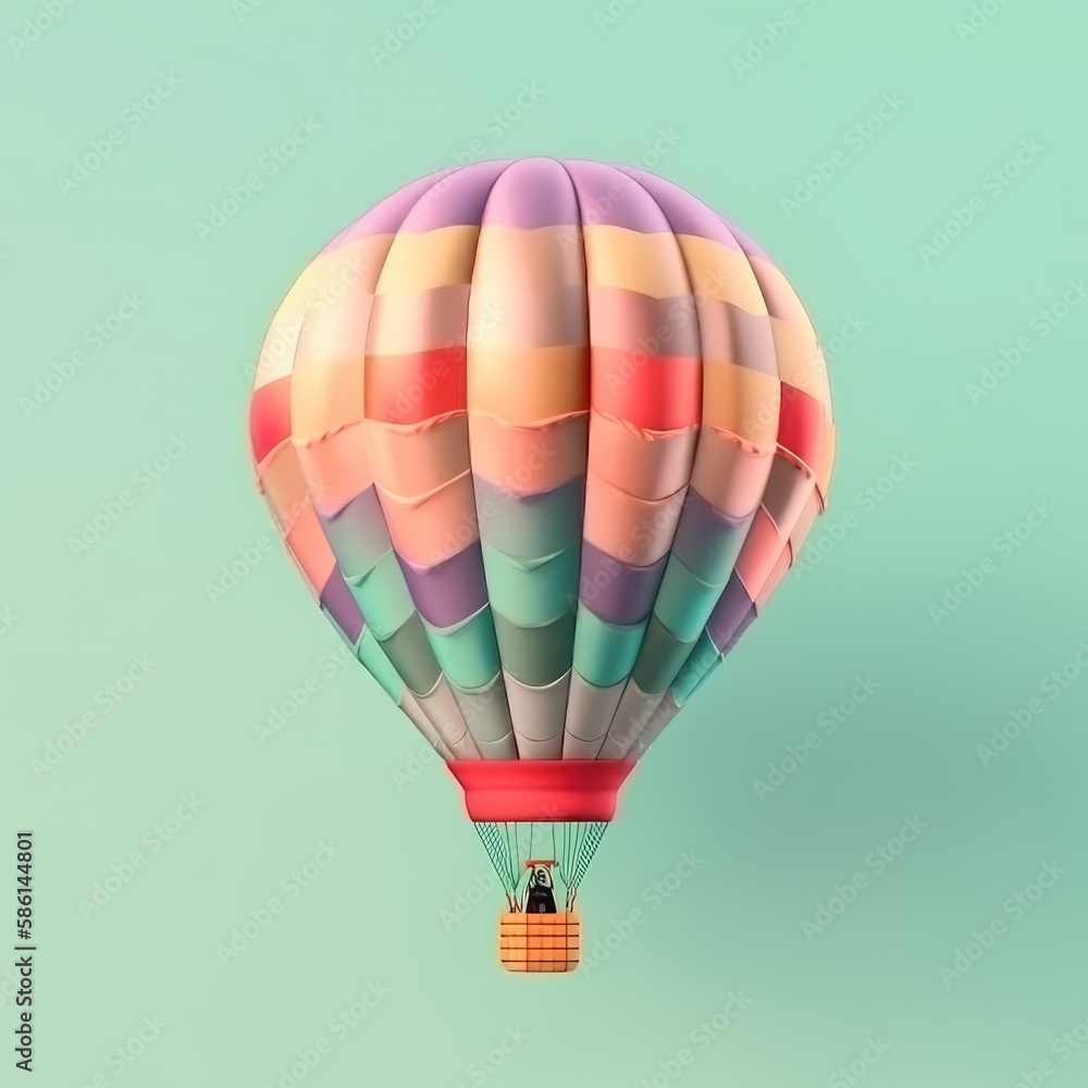 Fototapeta premium Colorful hot air balloon in pastel background. Travel and adventure concept symbolizing freedom andexcitement. Generative AI