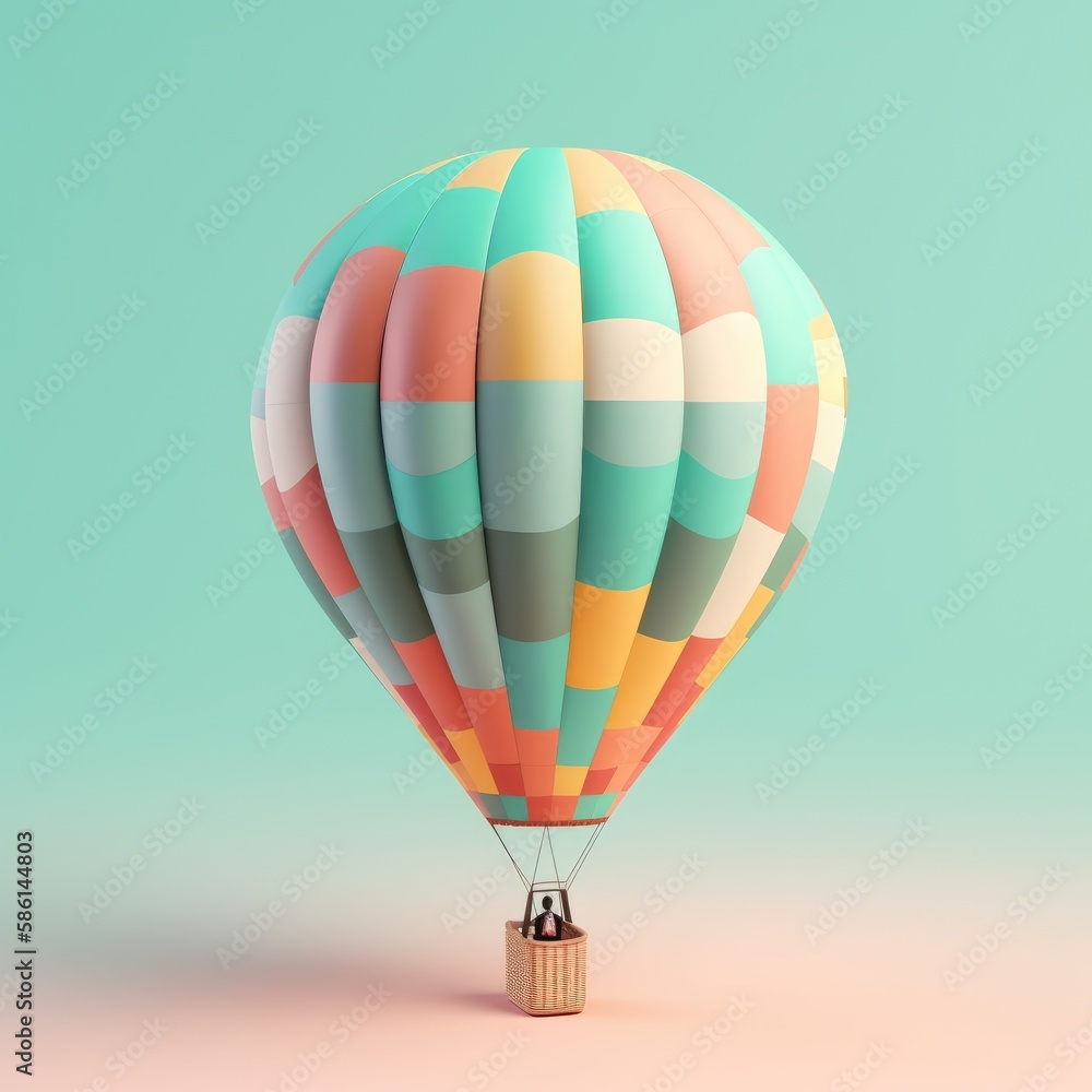 Naklejka premium Colorful hot air balloon in pastel background. Travel and adventure concept symbolizing freedom andexcitement. Generative AI